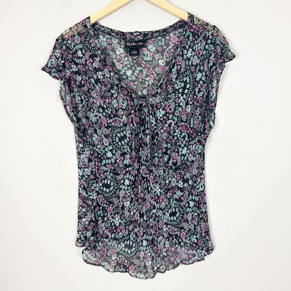 Y2K Vintage Fairy Whimiscal Floral Blouse Style & Co Boho Size 12 Women's - Picture 1 of 4